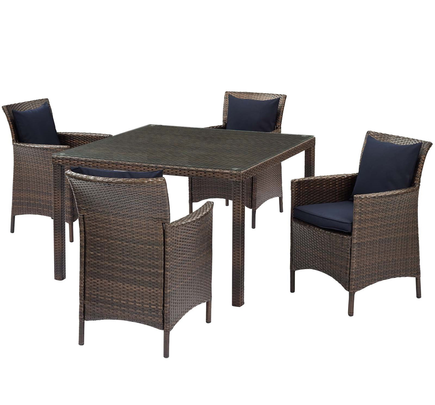 Conduit 5 Piece Outdoor Patio Wicker Rattan Set, Rattan Wicker, Brown Navy Blue, 18051