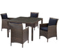 Conduit 5 Piece Outdoor Patio Wicker Rattan Set, Rattan Wicker, Brown Navy Blue, 18051