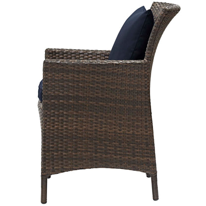 Conduit 5 Piece Outdoor Patio Wicker Rattan Set, Rattan Wicker, Brown Navy Blue, 18051