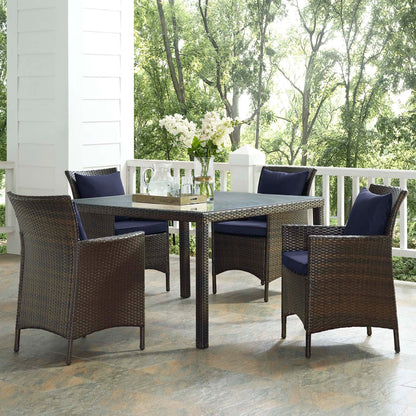 Conduit 5 Piece Outdoor Patio Wicker Rattan Set, Rattan Wicker, Brown Navy Blue, 18051