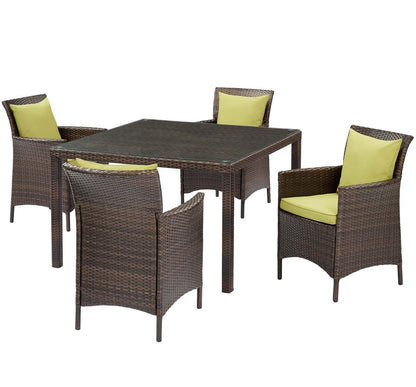Conduit 5 Piece Outdoor Patio Wicker Rattan Set, Rattan, Wicker, Brown Green, 18694