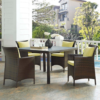 Conduit 5 Piece Outdoor Patio Wicker Rattan Set, Rattan, Wicker, Brown Green, 18694