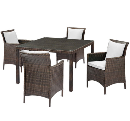 Conduit 5 Piece Outdoor Patio Wicker Rattan Set, Rattan, Wicker, Brown White, 18697