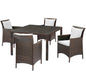Conduit 5 Piece Outdoor Patio Wicker Rattan Set, Rattan, Wicker, Brown White, 18697