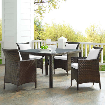 Conduit 5 Piece Outdoor Patio Wicker Rattan Set, Rattan, Wicker, Brown White, 18697
