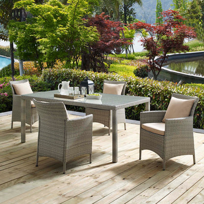Conduit 5 Piece Outdoor Patio Wicker Rattan Dining Set, Rattan, Wicker, Light Grey Gray Beige, 18698