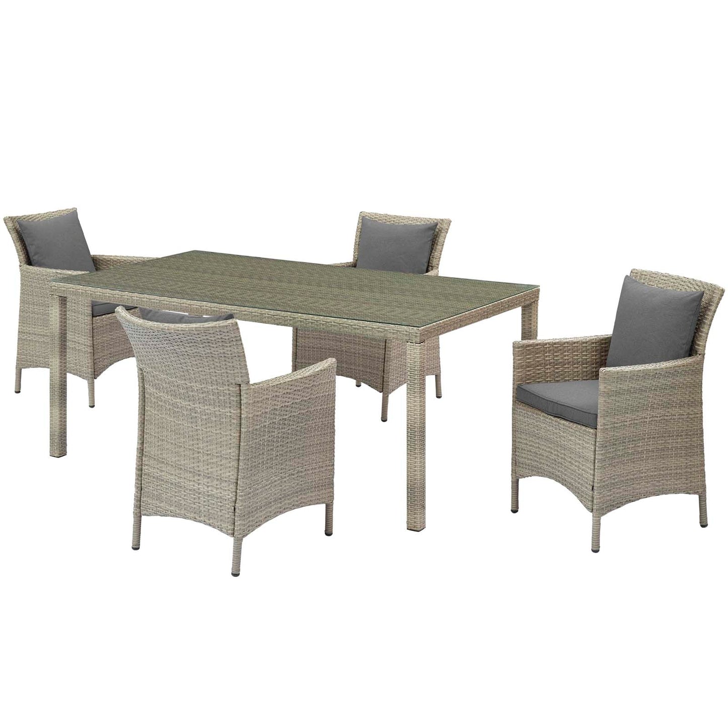 Conduit 5 Piece Outdoor Patio Wicker Rattan Dining Set, Rattan, Wicker, Grey Gray, 18699