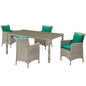 Conduit 5 Piece Outdoor Patio Wicker Rattan Dining Set, Rattan, Wicker, Light Grey Gray Green, 18701