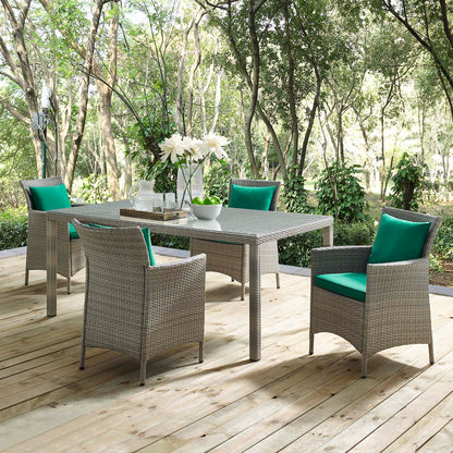 Conduit 5 Piece Outdoor Patio Wicker Rattan Dining Set, Rattan, Wicker, Light Grey Gray Green, 18701