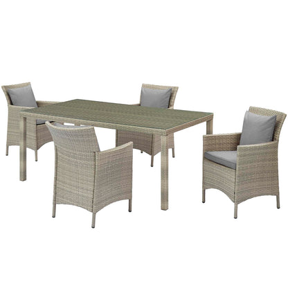 Conduit 5 Piece Outdoor Patio Wicker Rattan Dining Set, Rattan, Wicker, Grey Gray, 18702