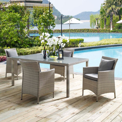 Conduit 5 Piece Outdoor Patio Wicker Rattan Dining Set, Rattan, Wicker, Grey Gray, 18702