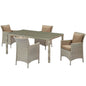 Conduit 5 Piece Outdoor Patio Wicker Rattan Dining Set, Rattan, Wicker, Light Grey Gray Brown, 18703