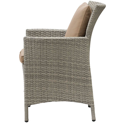 Conduit 5 Piece Outdoor Patio Wicker Rattan Dining Set, Rattan, Wicker, Light Grey Gray Brown, 18703