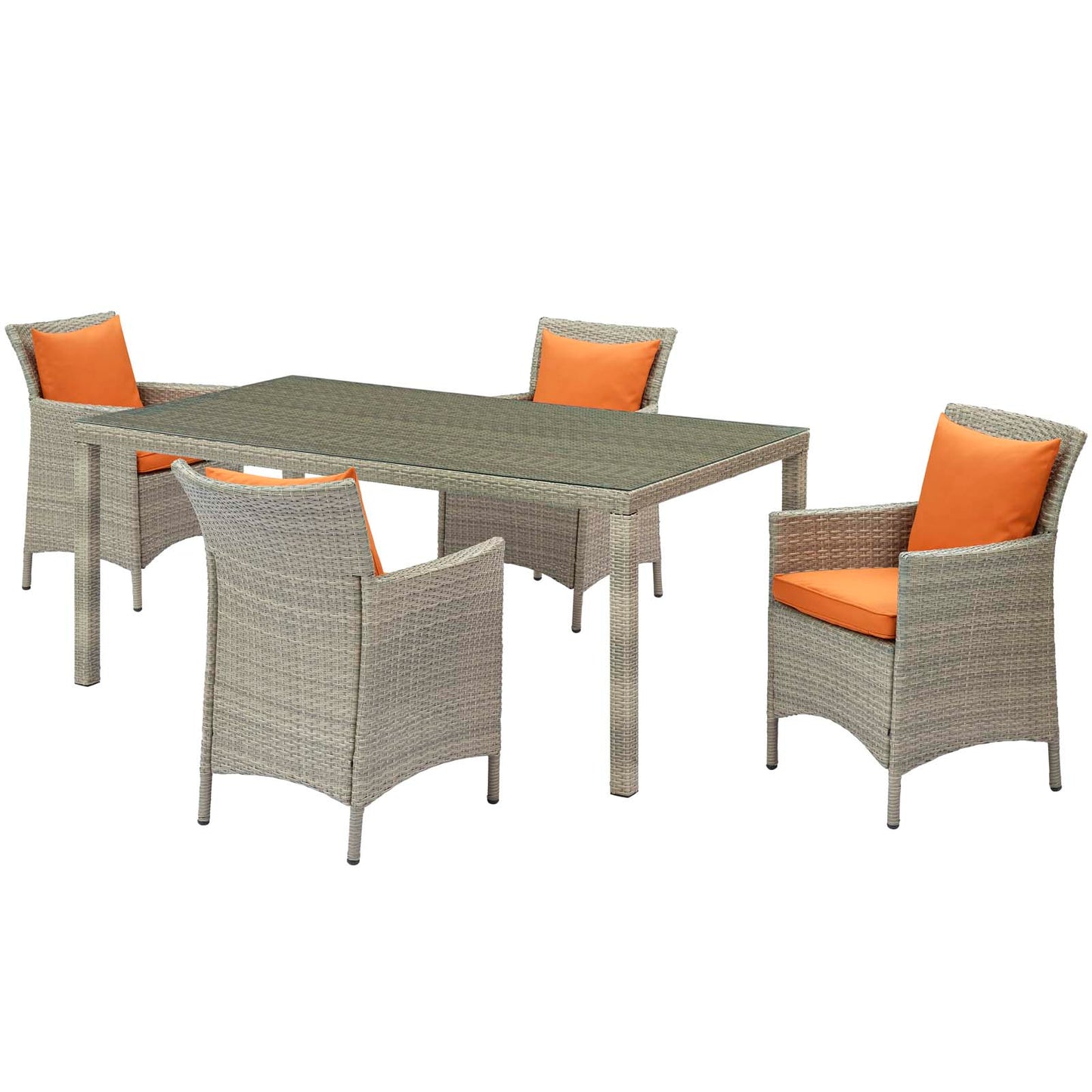 Conduit 5 Piece Outdoor Patio Wicker Rattan Dining Set, Rattan, Wicker, Light Grey Gray Orange, 18705