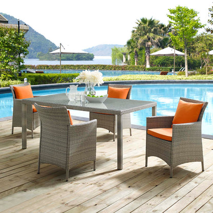 Conduit 5 Piece Outdoor Patio Wicker Rattan Dining Set, Rattan, Wicker, Light Grey Gray Orange, 18705