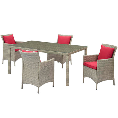 Conduit 5 Piece Outdoor Patio Wicker Rattan Dining Set, Rattan, Wicker, Light Grey Gray Red, 18707