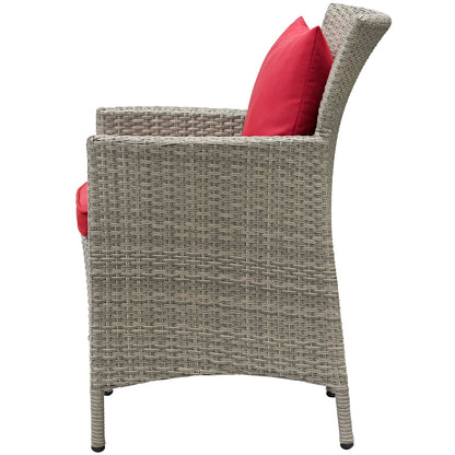 Conduit 5 Piece Outdoor Patio Wicker Rattan Dining Set, Rattan, Wicker, Light Grey Gray Red, 18707