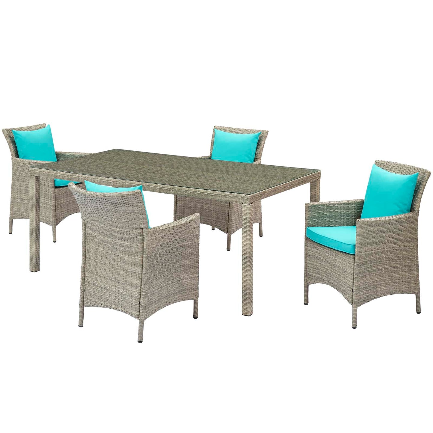 Conduit 5 Piece Outdoor Patio Wicker Rattan Dining Set, Rattan, Wicker, Light Grey Gray Blue, 18708