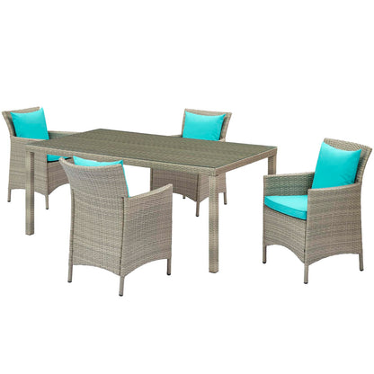 Conduit 5 Piece Outdoor Patio Wicker Rattan Dining Set, Rattan, Wicker, Light Grey Gray Blue, 18708