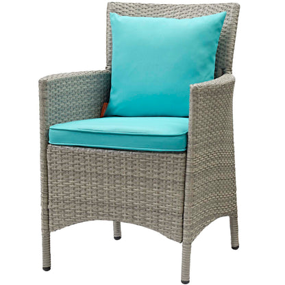 Conduit 5 Piece Outdoor Patio Wicker Rattan Dining Set, Rattan, Wicker, Light Grey Gray Blue, 18708