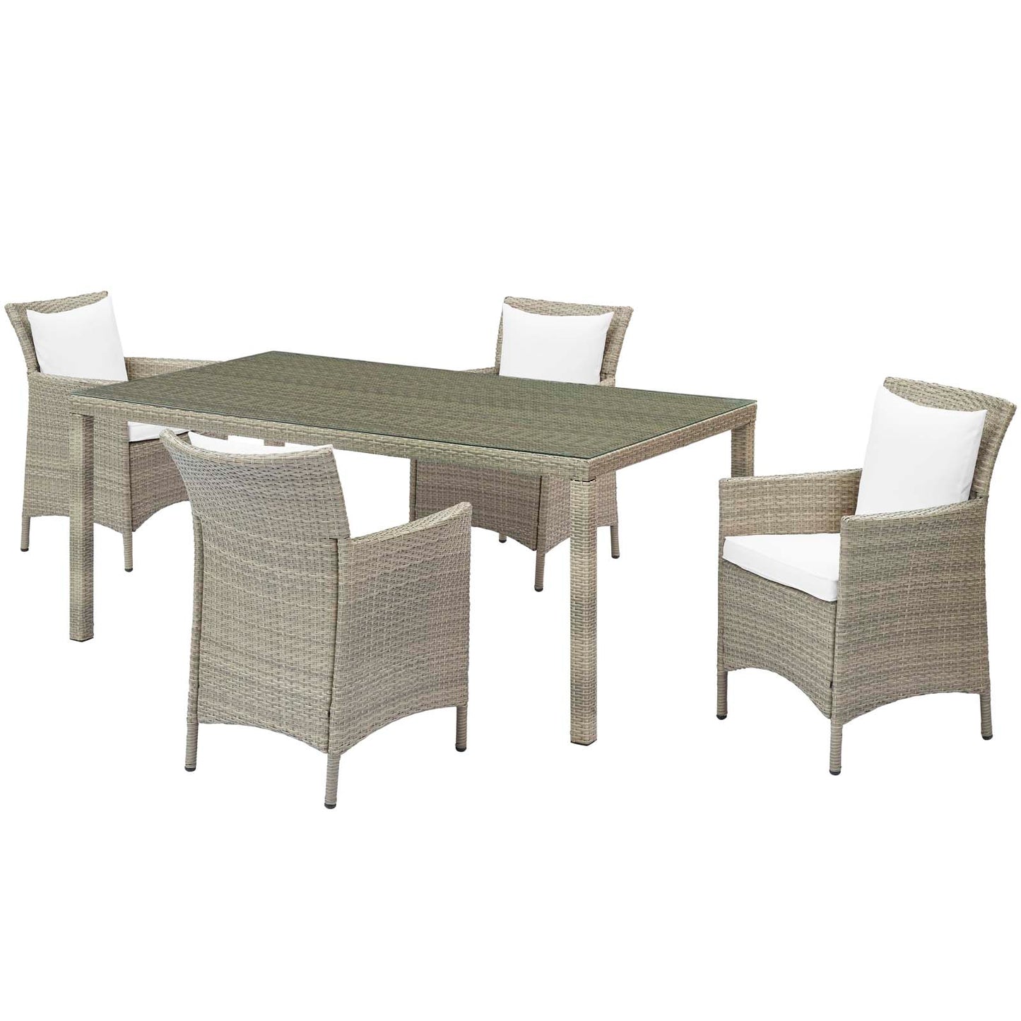 Conduit 5 Piece Outdoor Patio Wicker Rattan Dining Set, Rattan, Wicker, Light Grey Gray White, 18709