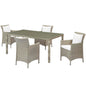 Conduit 5 Piece Outdoor Patio Wicker Rattan Dining Set, Rattan, Wicker, Light Grey Gray White, 18709