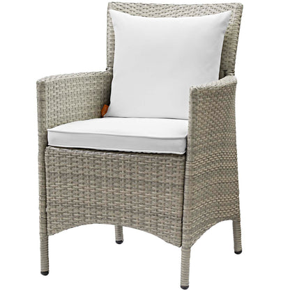 Conduit 5 Piece Outdoor Patio Wicker Rattan Dining Set, Rattan, Wicker, Light Grey Gray White, 18709