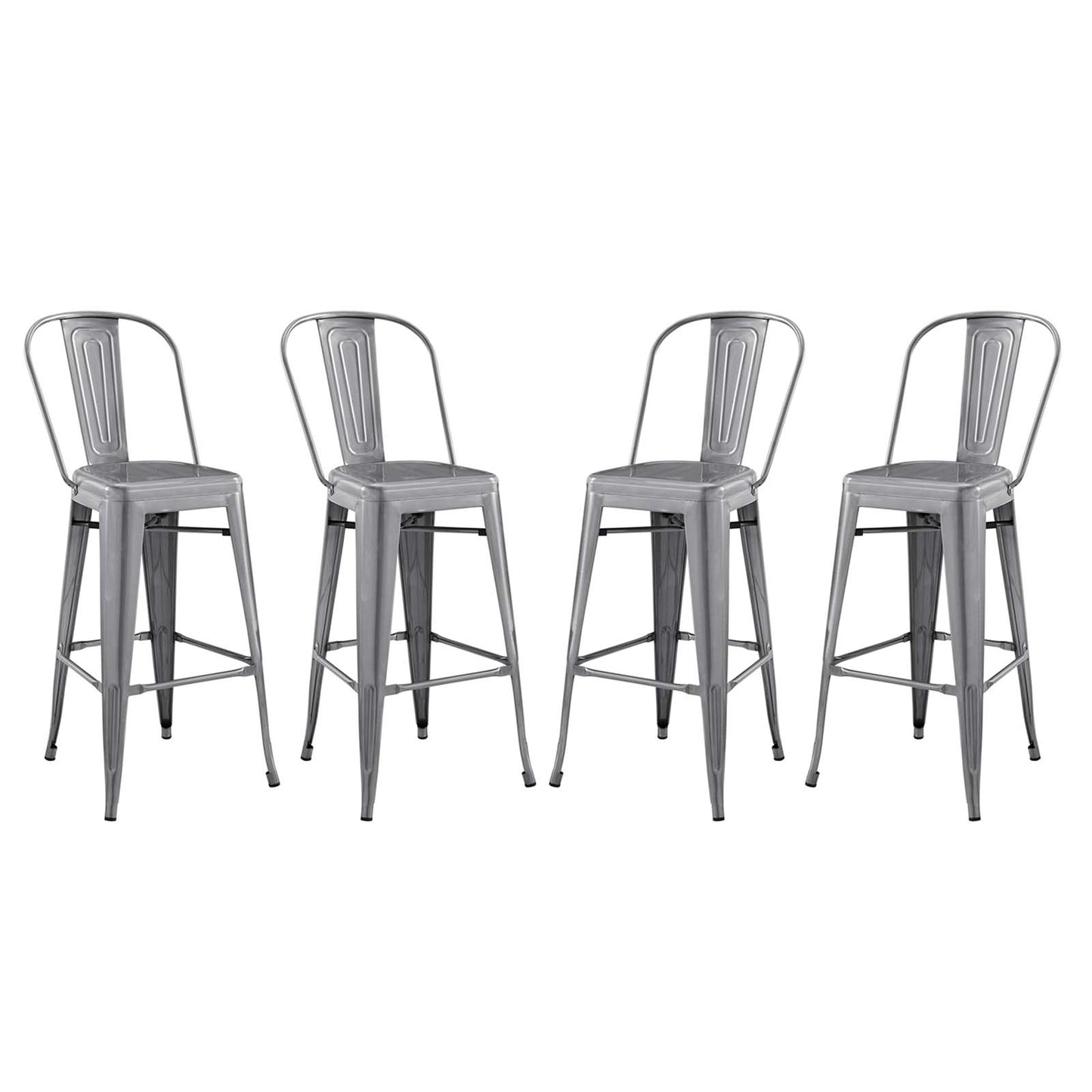 Promenade Bar Side Stool Set of 4, Metal, Steel, Gunmetal Silver, 18710
