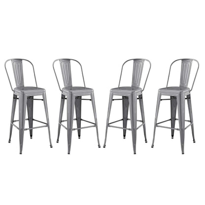 Promenade Bar Side Stool Set of 4, Metal, Steel, Gunmetal Silver, 18710
