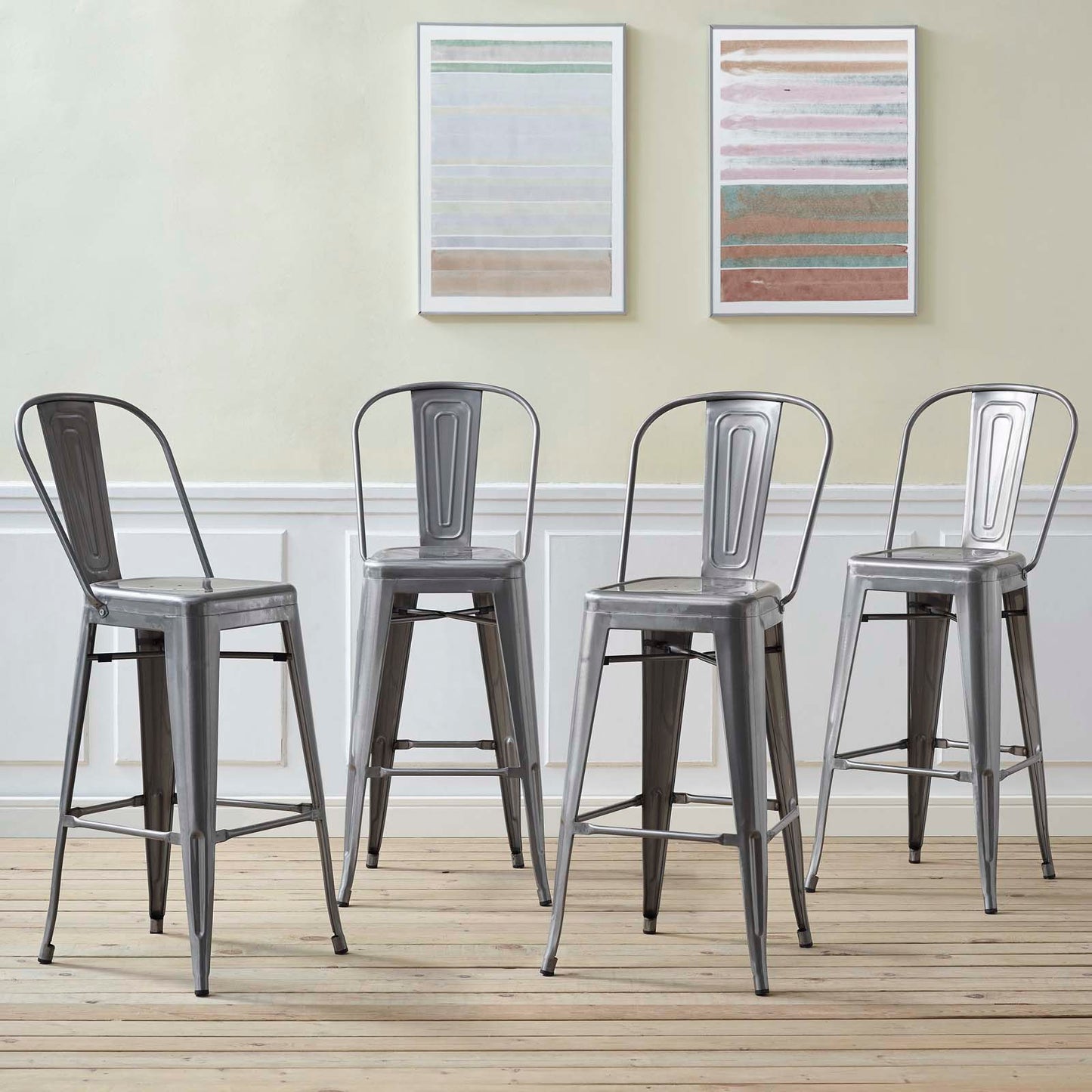 Promenade Bar Side Stool Set of 4, Metal, Steel, Gunmetal Silver, 18710
