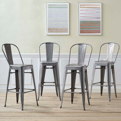 Promenade Bar Side Stool Set of 4, Metal, Steel, Gunmetal Silver, 18710