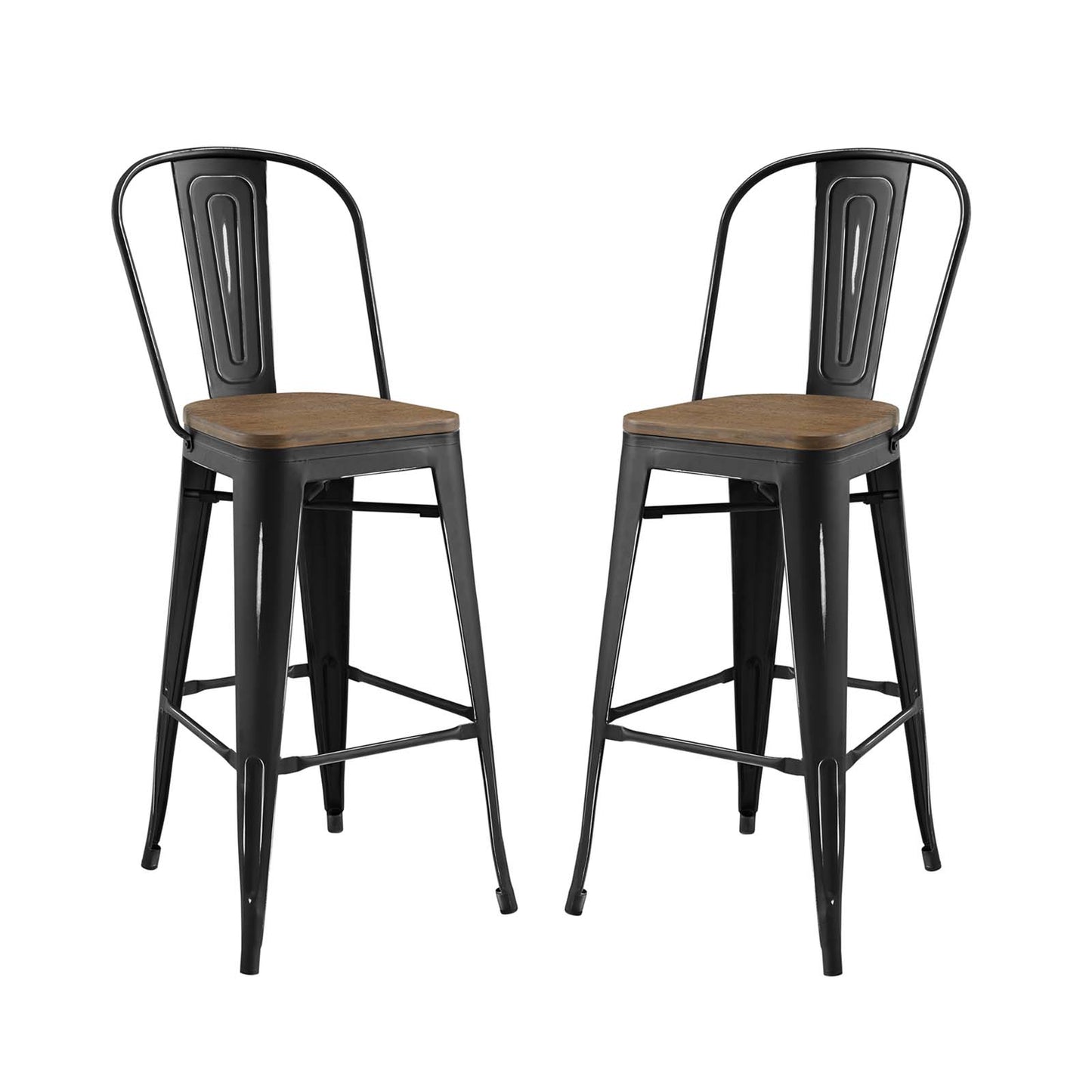 Promenade Bar Stool Set of 2, Wood, Metal Steel, Black, 18711