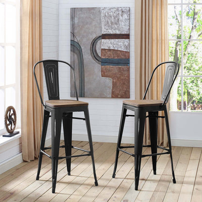 Promenade Bar Stool Set of 2, Wood, Metal Steel, Black, 18711