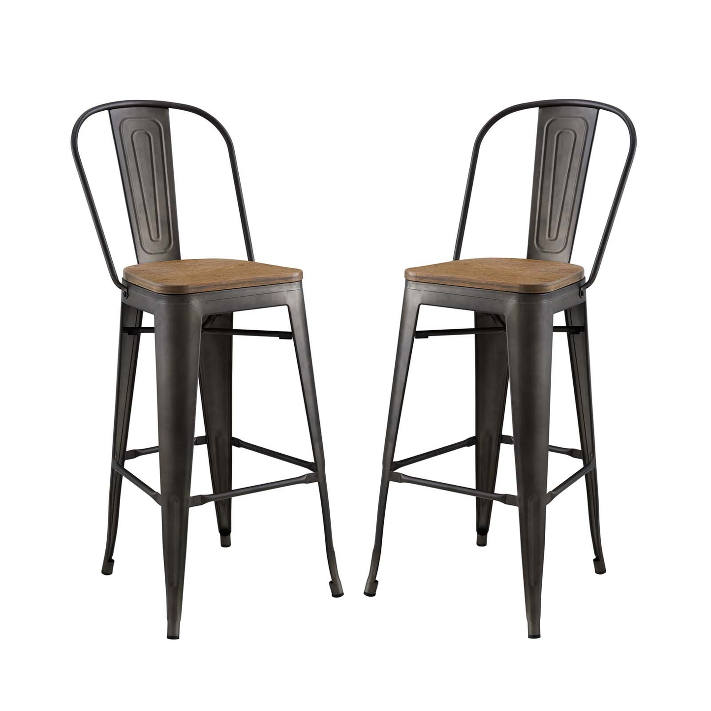 Promenade Bar Stool Set of 2, Wood, Metal Steel, Brown, 18712