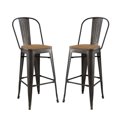 Promenade Bar Stool Set of 2, Wood, Metal Steel, Brown, 18712