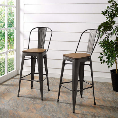 Promenade Bar Stool Set of 2, Wood, Metal Steel, Brown, 18712