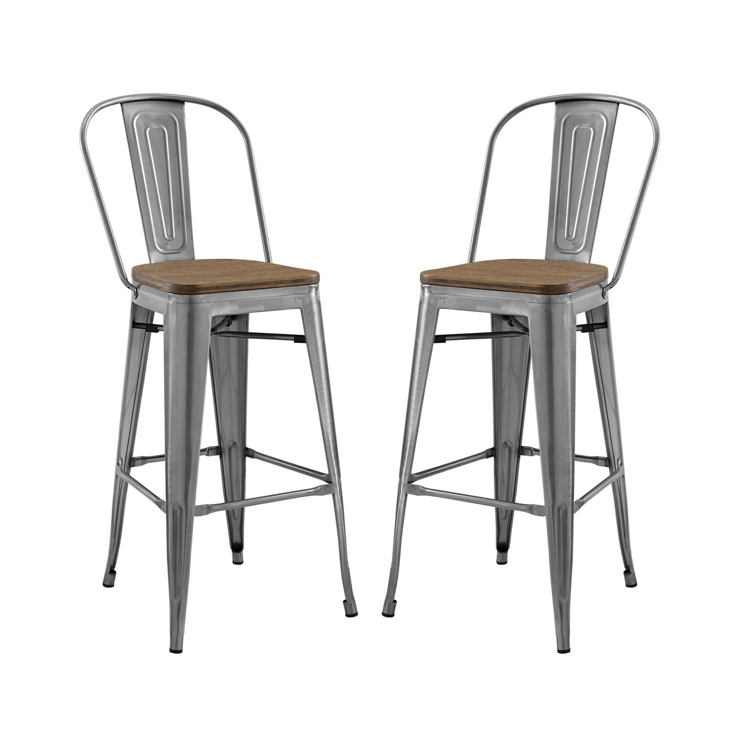 Promenade Bar Stool Set of 2, Wood, Metal Steel, Gunmetal Silver, 18713