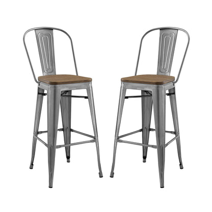Promenade Bar Stool Set of 2, Wood, Metal Steel, Gunmetal Silver, 18713