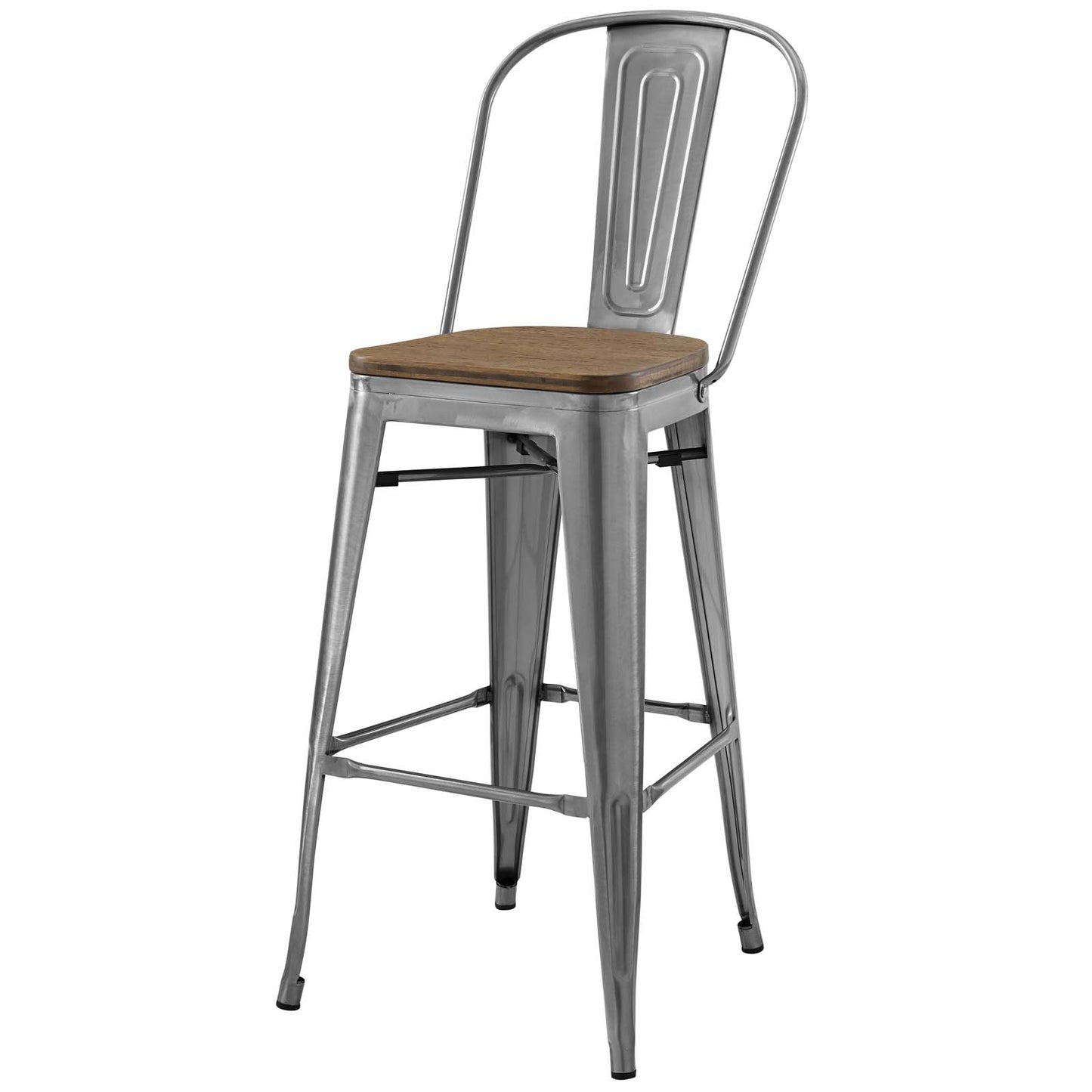 Promenade Bar Stool Set of 2, Wood, Metal Steel, Gunmetal Silver, 18713