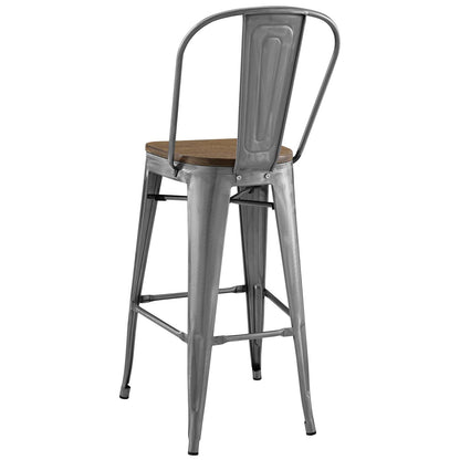 Promenade Bar Stool Set of 2, Wood, Metal Steel, Gunmetal Silver, 18713