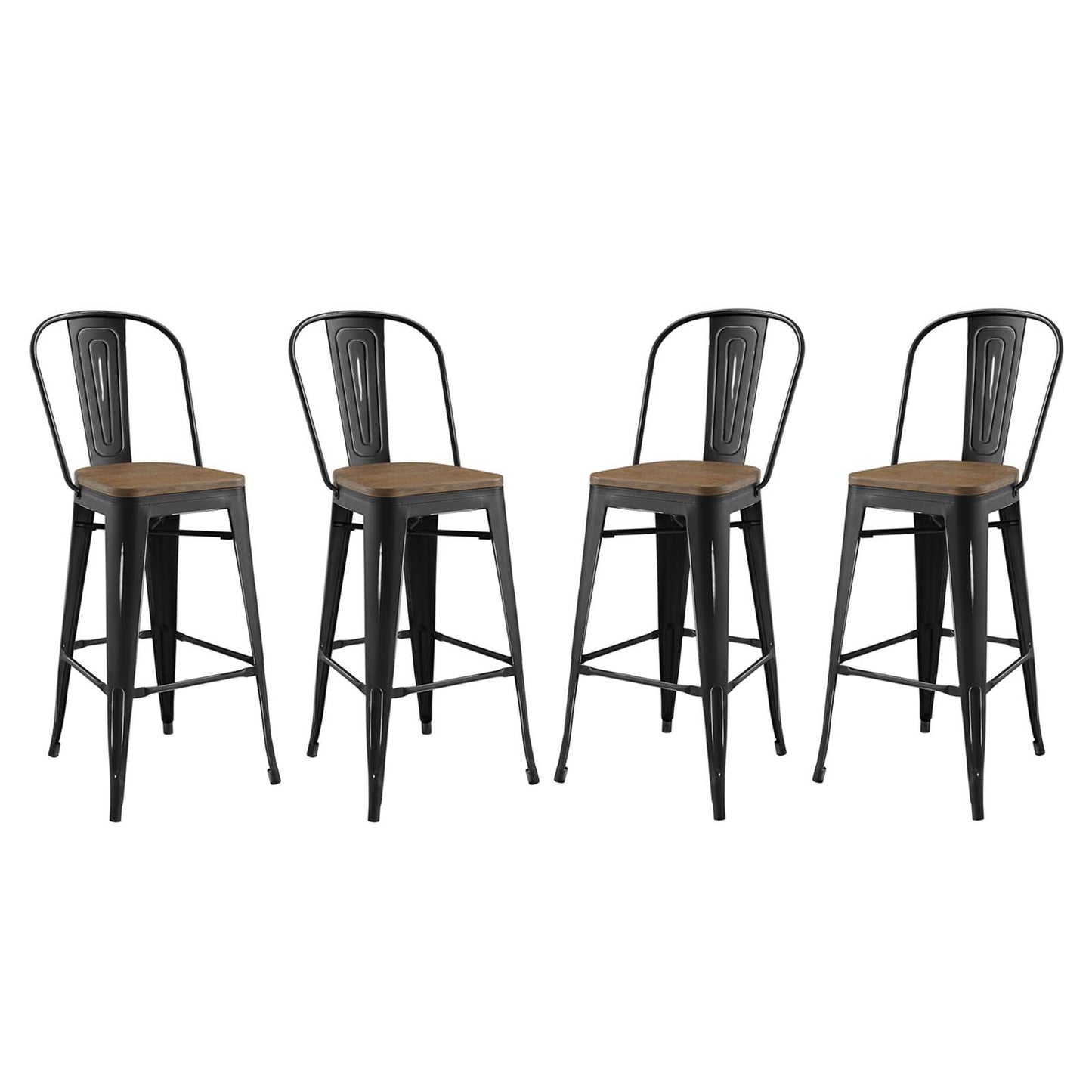 Promenade Bar Stool Set of 4, Wood, Metal Steel, Black, 18715