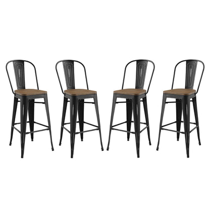 Promenade Bar Stool Set of 4, Wood, Metal Steel, Black, 18715
