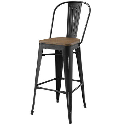Promenade Bar Stool Set of 4, Wood, Metal Steel, Black, 18715