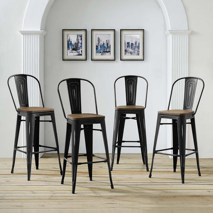 Promenade Bar Stool Set of 4, Wood, Metal Steel, Black, 18715