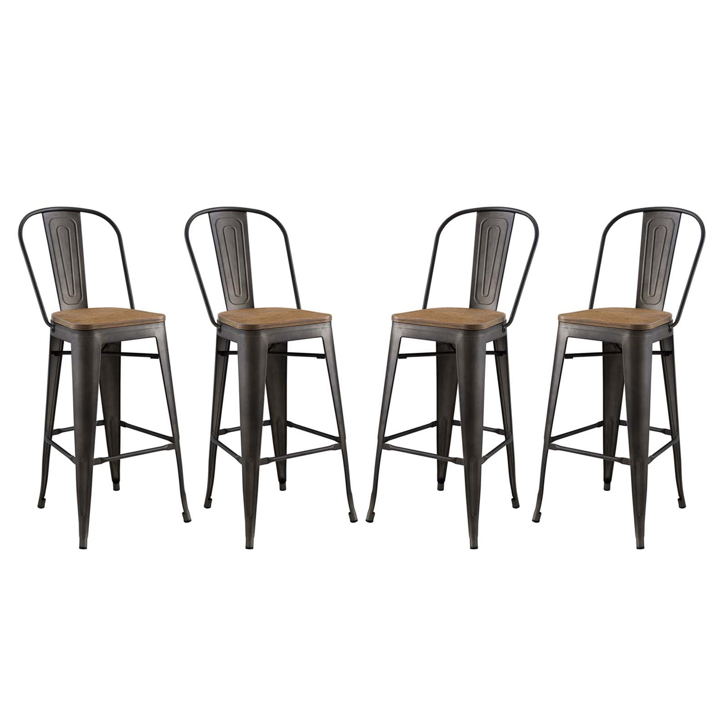 Promenade Bar Stool Set of 4, Wood, Metal Steel, Brown, 18716