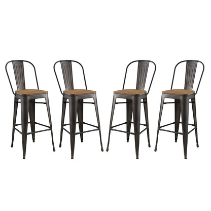 Promenade Bar Stool Set of 4, Wood, Metal Steel, Brown, 18716