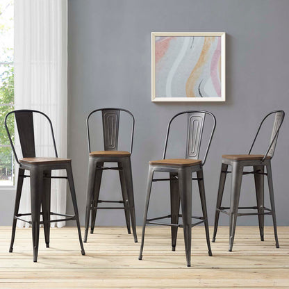 Promenade Bar Stool Set of 4, Wood, Metal Steel, Brown, 18716