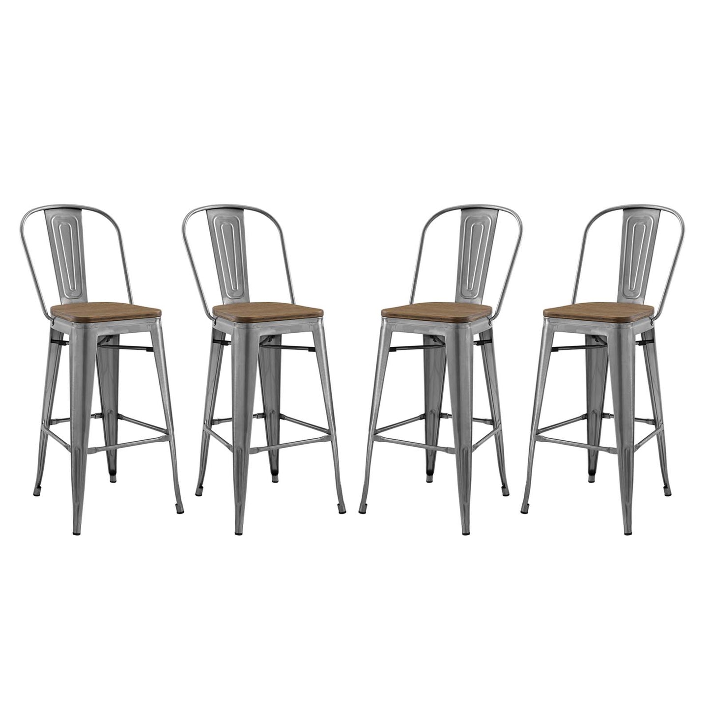 Promenade Bar Stool Set of 4, Wood, Metal Steel, Gunmetal Silver, 18717