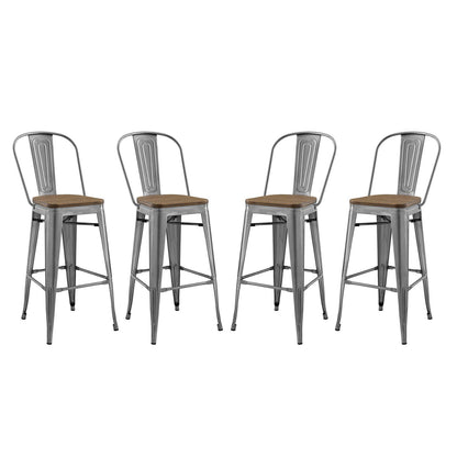 Promenade Bar Stool Set of 4, Wood, Metal Steel, Gunmetal Silver, 18717