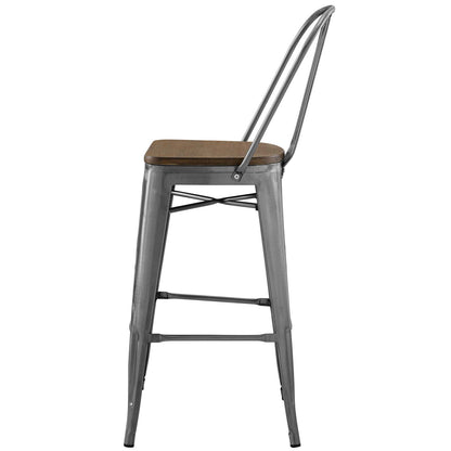 Promenade Bar Stool Set of 4, Wood, Metal Steel, Gunmetal Silver, 18717